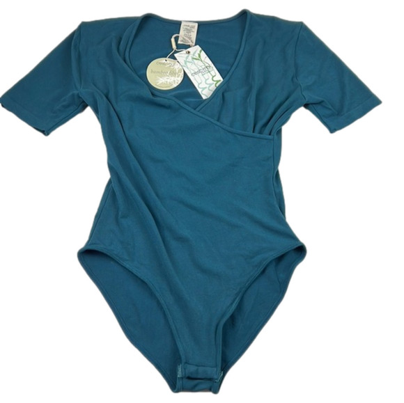 NWT C'est Moi Bamboo Crossover Wrap Teal Bodysuit OS - Picture 1 of 6